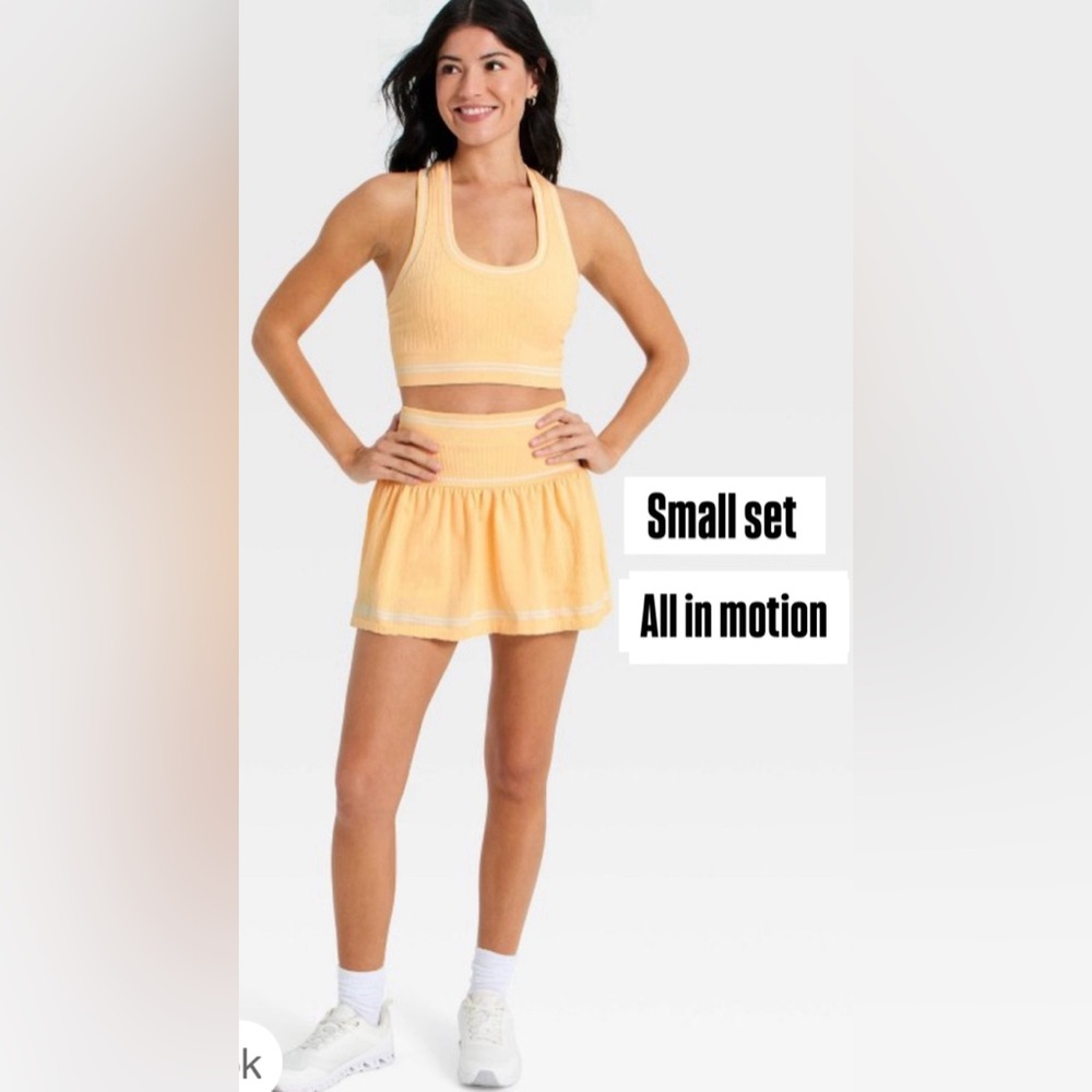 Women's Yellow Knit Mini Skirt and sport bra